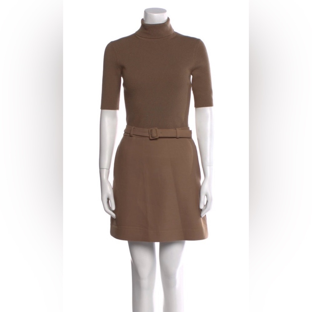 Theory Brown Turtleneck Belted Mini Dress